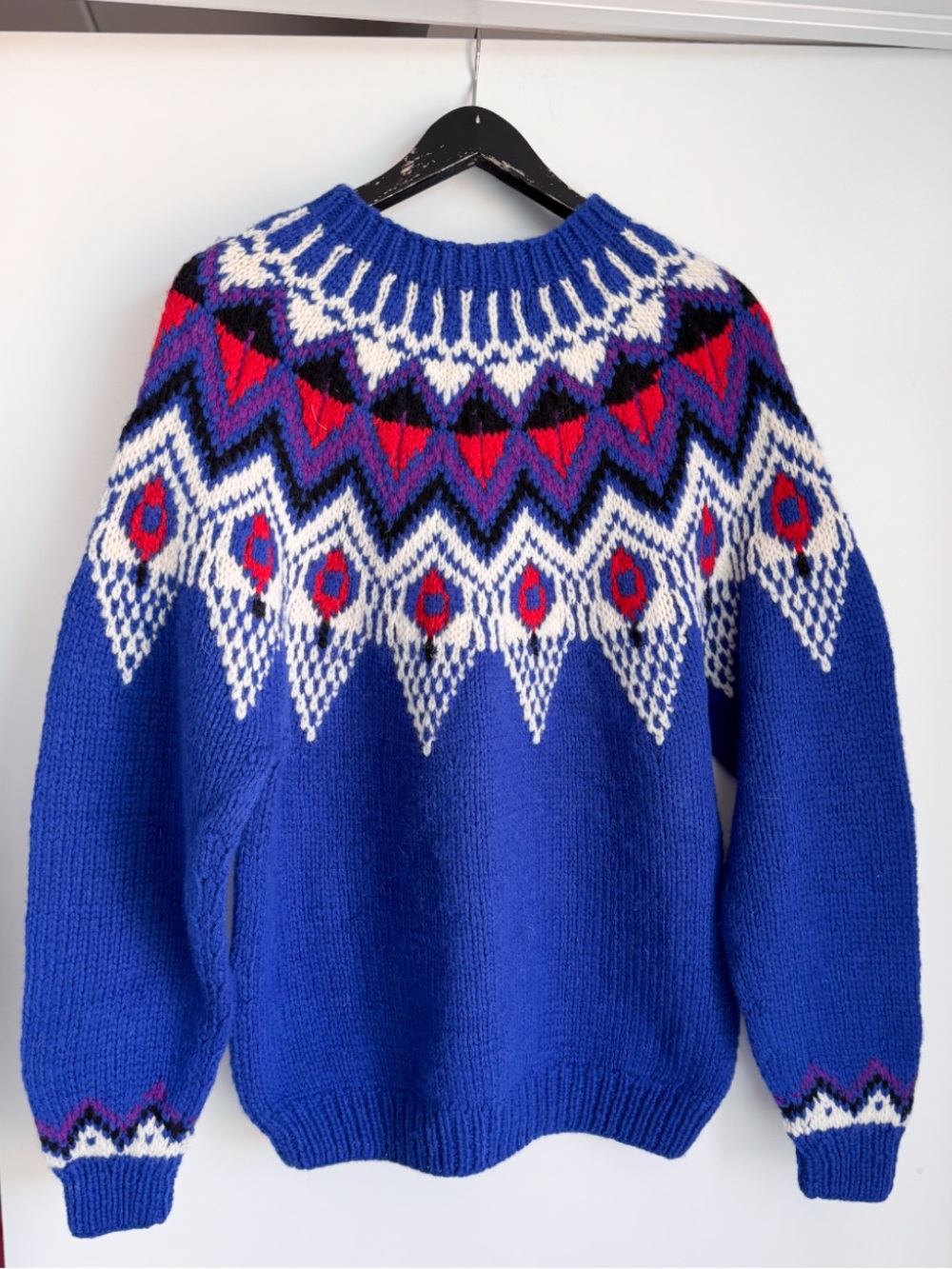 Vintage Marsh Landing Hand Knit Shetland Wool Fair Isle Yoke Sweater M Blue - Picture 2 of 14